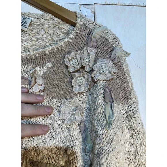 Vintage Bonnie & Bill Sweater Women Small Beige Floral Applique Pullover Cottage - Picture 4 of 10